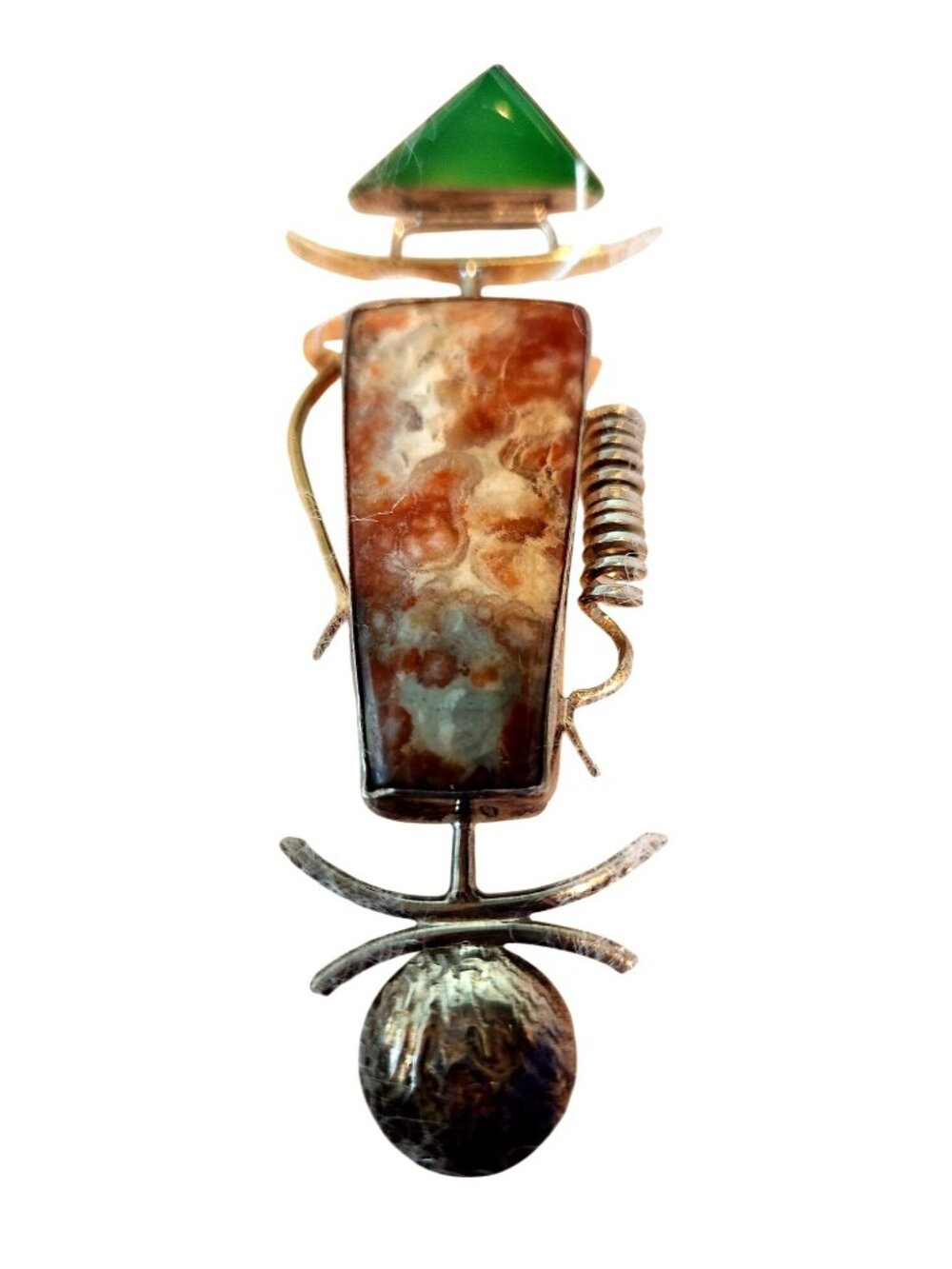 Pendant  Triangle Jade  Rectangle Poppy Jasper Round Silver Gold Accents 27 Gr